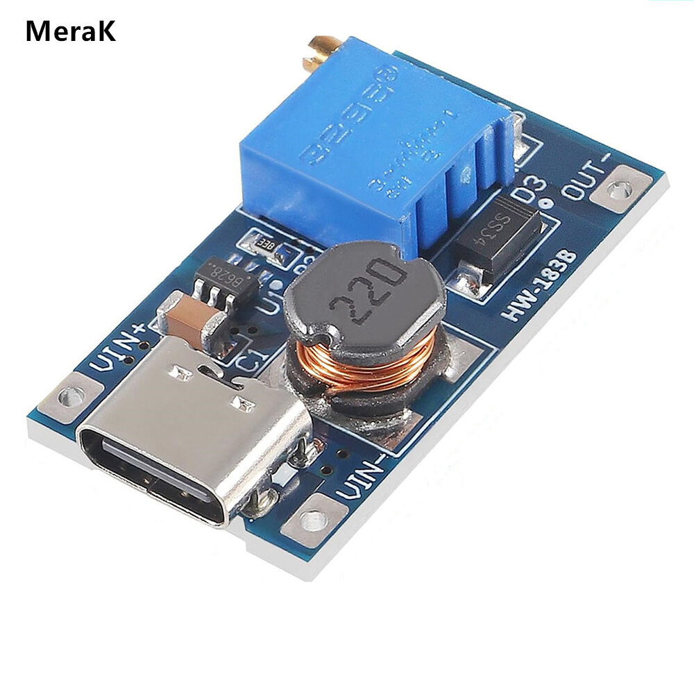 Mt3608 dc-dc 2a step up adjustable boost module power supply booster module with type-c usb 2v-24v to 5v 9v 12v 28v for arduino
