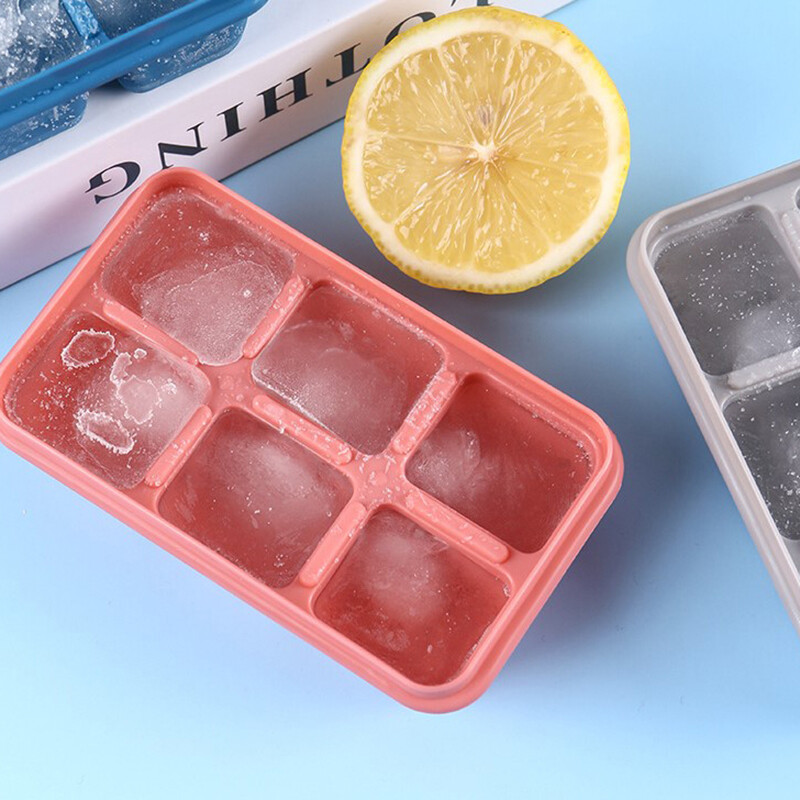 xuyongming Silicone Ice Cube Mould with DIY Lid 6 Grid Soft Bottom Cube Mold Square Tool