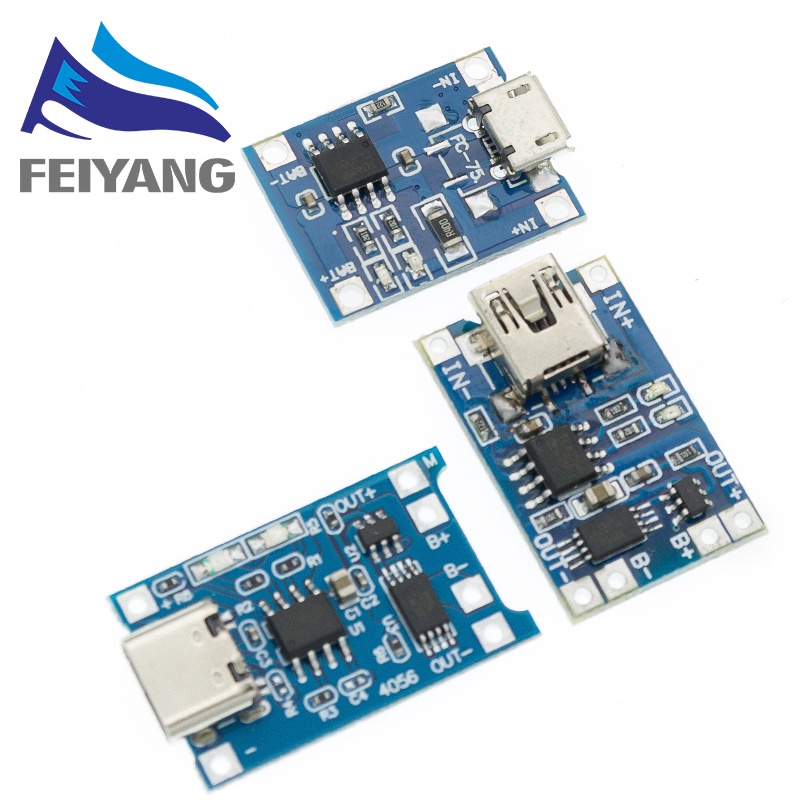 Type-c/Micro/Mini USB 5V 1A 18650 TP4056 Lithium Battery Charger Module Charging Board With Protection Dual Functions 1A Li-ion