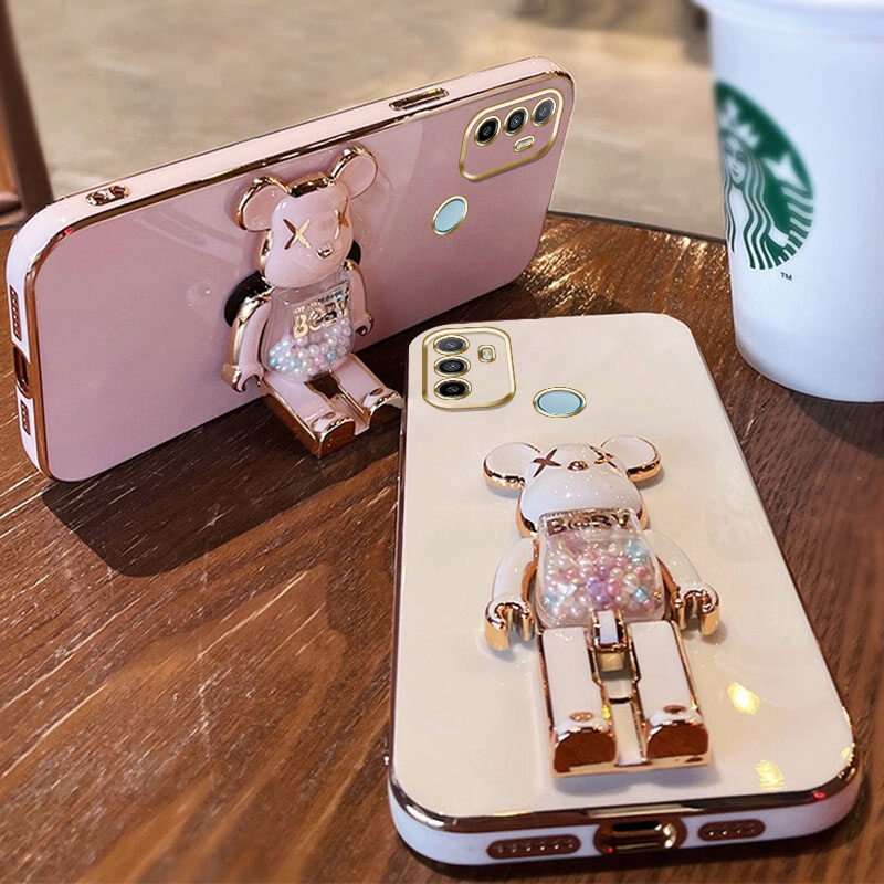 YBD 3D Candy Bear Bracket Phone Case For OPPO A53 A33 A32 High End Soft Silicone Material(Bracket Can Rotate)