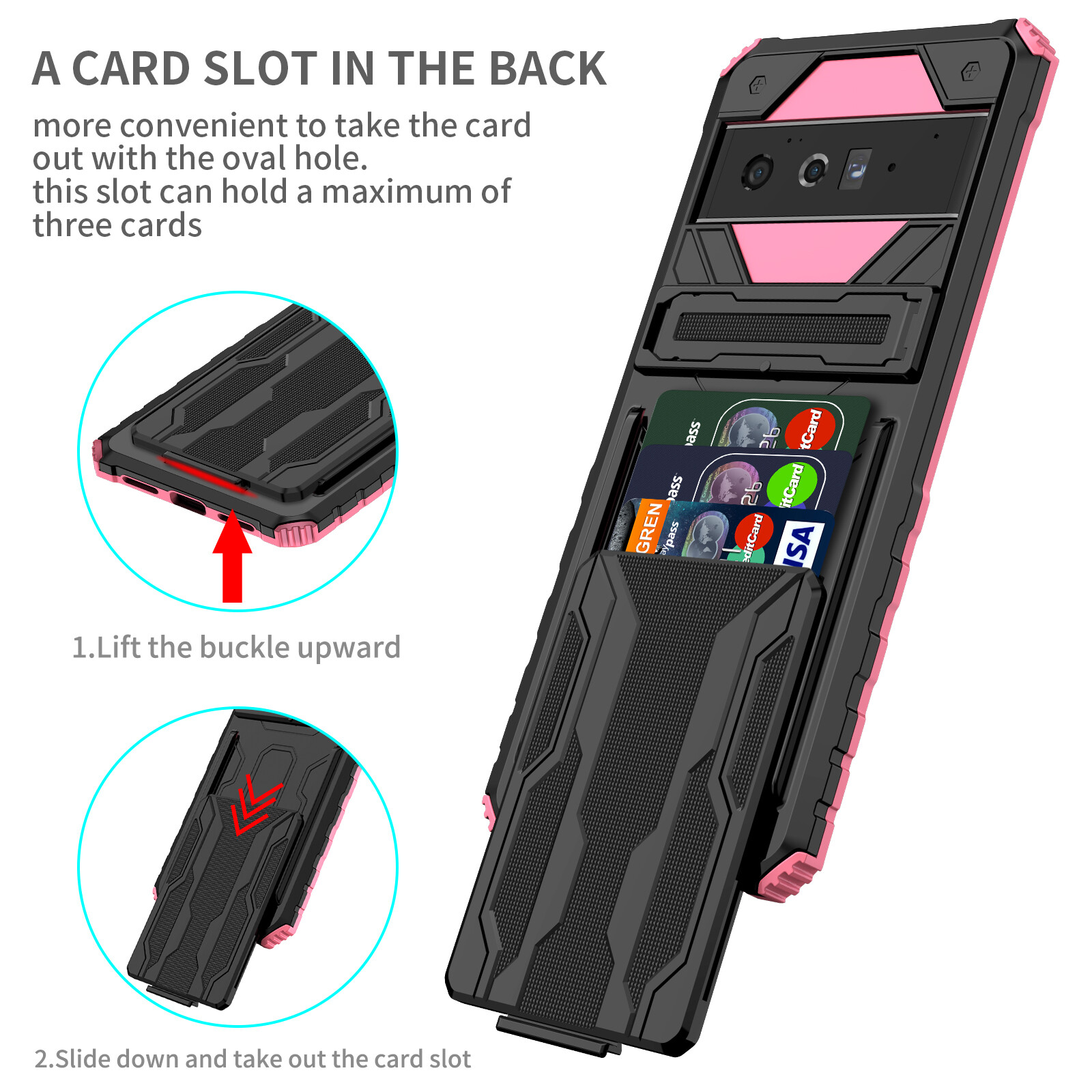For Google Pixel 6 Pro Pixel 8 Pro Case Cover Rugged Shockproof Protective Card Slots Holder Hybrid Magnetic Kickstand Phone Case Cover