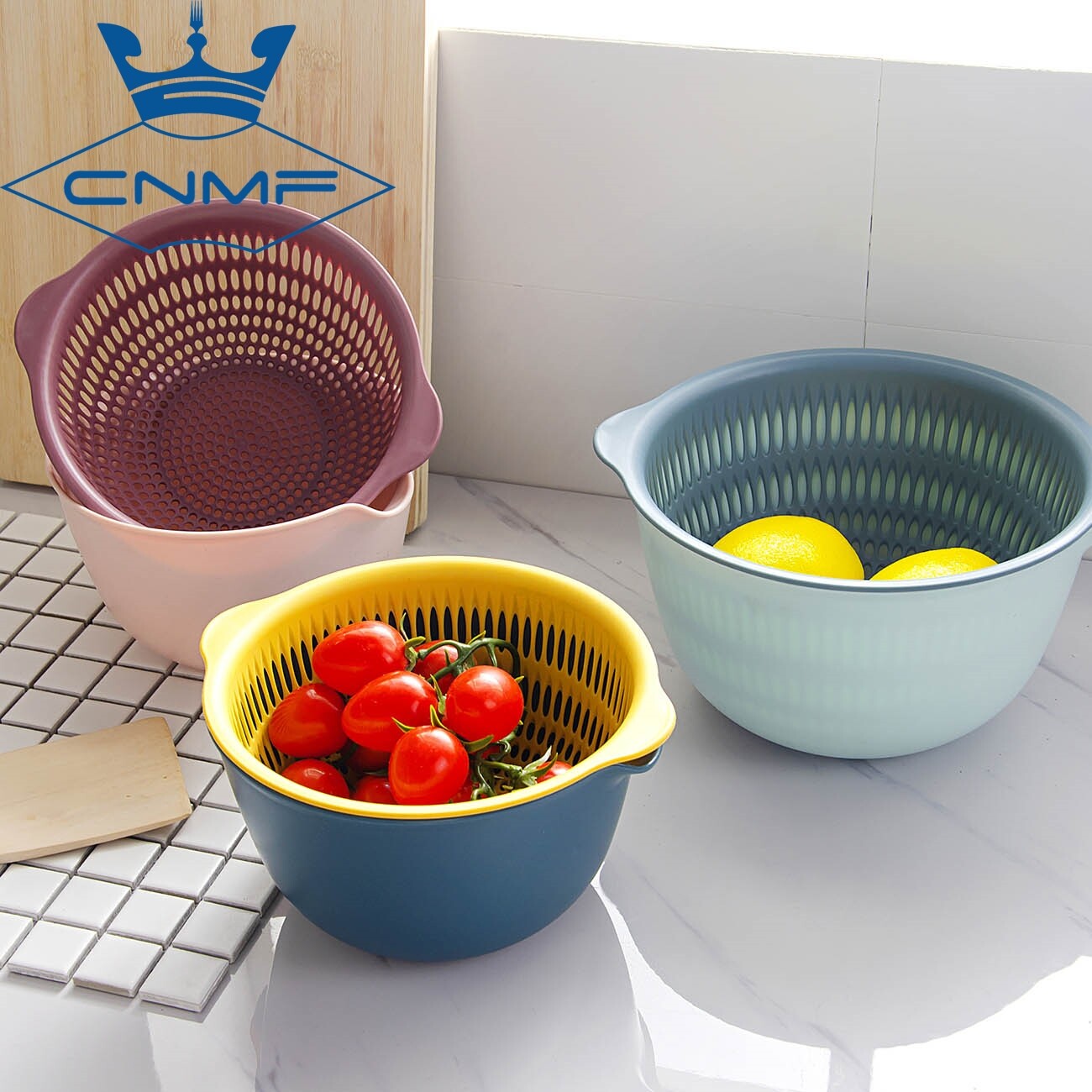 CNMF Double-layer Hollow Vegetable Washing Basket Vegetable Drain Sieve Kitchen Fruit Storage Basket Drain Basket