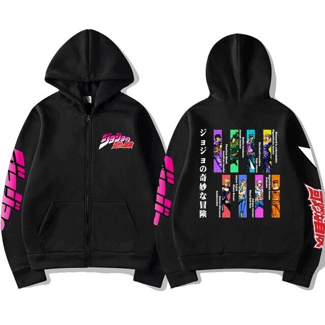 2022 New Anime Hoodie JOJO's Bizarre Adventure Zipper Caot Unisex Japanese Manga JOJO Printed Sweater Jacket Black Sweatshirt