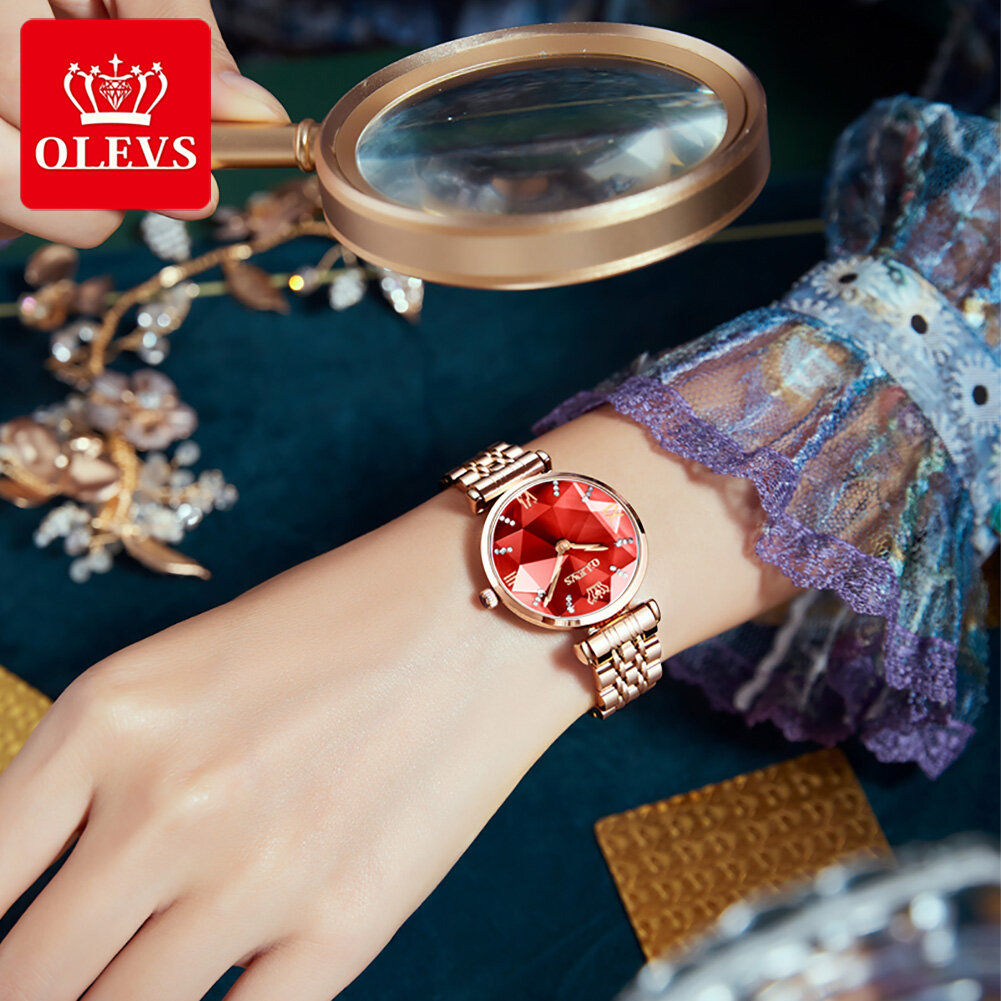 OLEVS Luxury Original Watch for Women 2021 Sale Waterproof  Rhombus Glass Mirror Japan Imported Quartz Movement Fashion Stainless Steel Strap