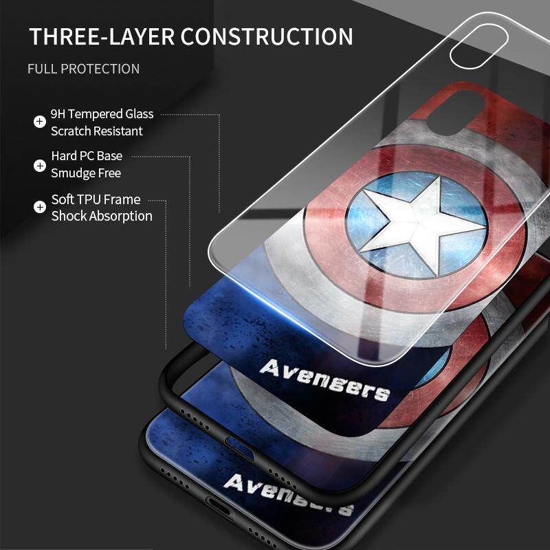 Honinga Ốp Cho Apple iPhone 11 Pro Max / iPhone 11 Pro / iPhone 11, Marvel Avengers Captain America Ironman Cổ Điển Người Nhện Ốp Lưng Điện Thoại Bằng Kính Cường Lực Ốp Lưng