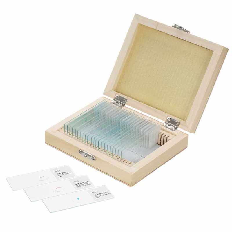 KKmoon 25pcs/set Prepared Microscope Slides Animal Plants Insects Tissues Specimens Slides Set with Wooden Case for Basic Biological Science Education (Standard) Malaysia