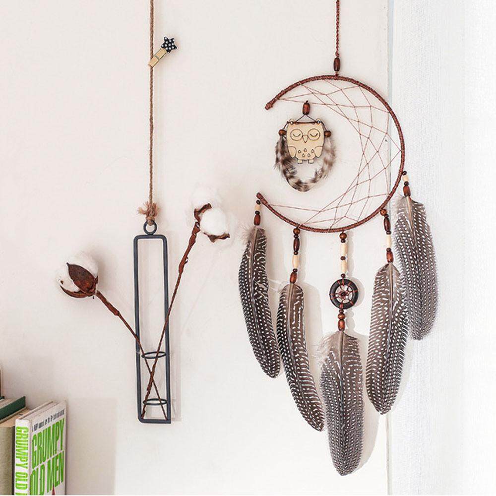 Senteniced 1X Dream Catcher Có Lông Bằng Gỗ Cú Treo Tường Trang Trí Vật Trang Trí Quà Tặng