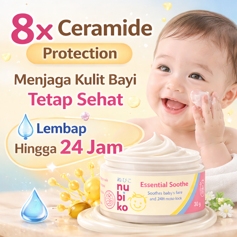 Baby Face Cream Nubiko Essential Soothe Krim Pelembap Wajah Bayi Anak 24 Jam Moist Lock Untuk Kulit Sensitif