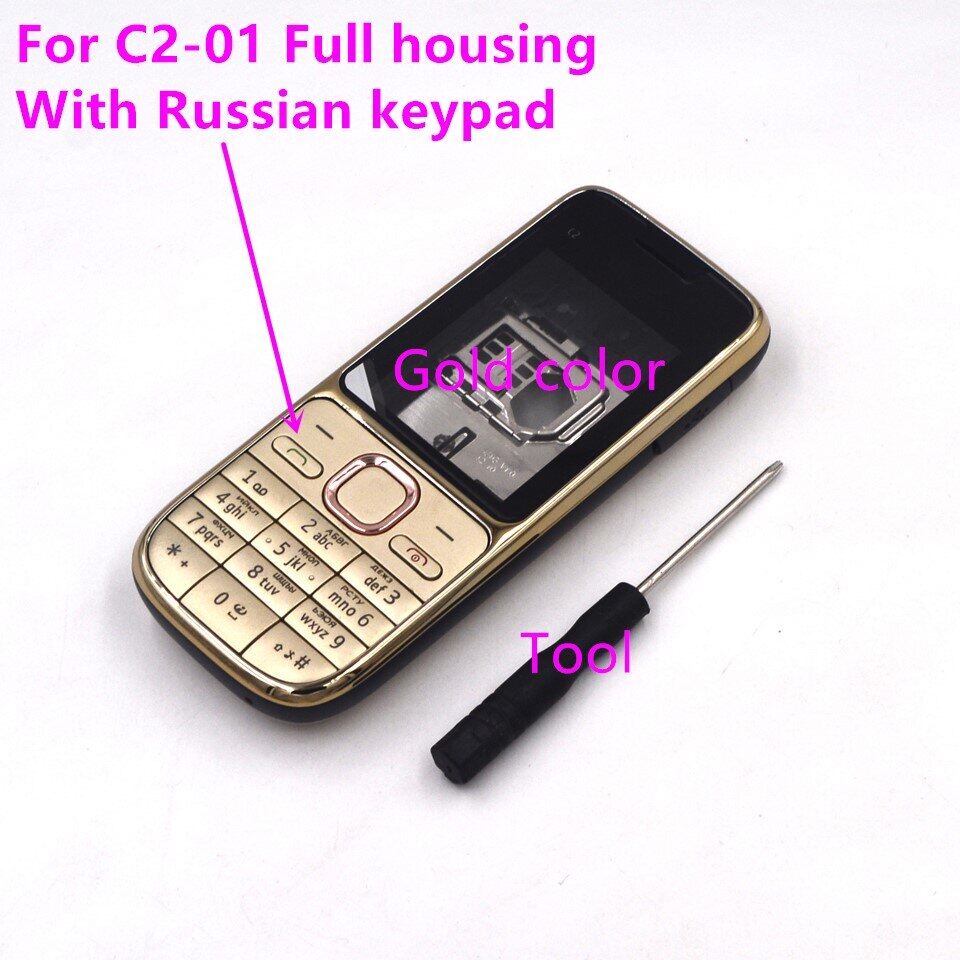 Hkfastel new high quality cover for nokia c2 c2-01 full housing + english russian arabic hebrew keypad case tool