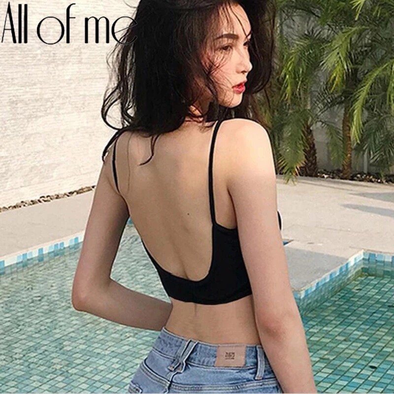 AllOfMe Sexy Backless Crop Top  for women Sleeveless Push Up Tank Top Intimate Cropped Camisole Ladies  V-Neck Padded