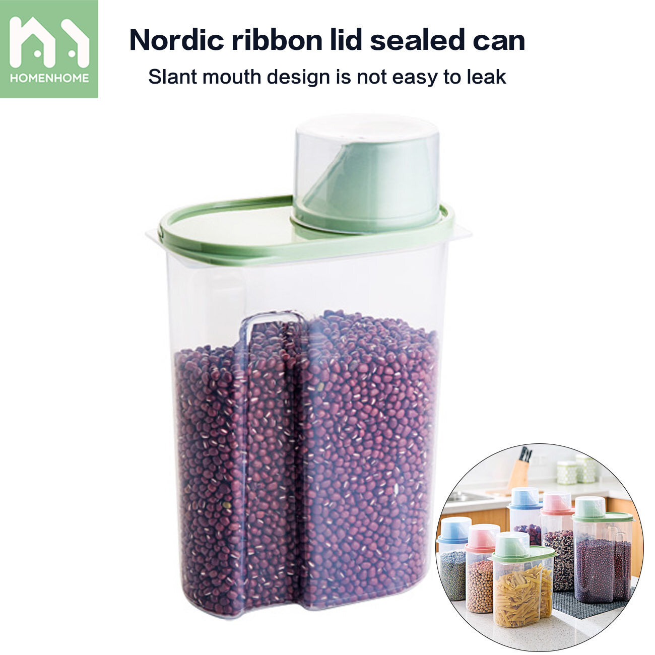 Homenhome Nordic grain sealed jar with lid, beveled concave PP laundry detergent storage bottle with measuring cup