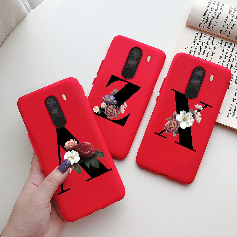 For Xiaomi PocoPhone F1 Phone Case 6.18 inch Flower Letters Soft Silicone TPU Shockproof Cover Casing