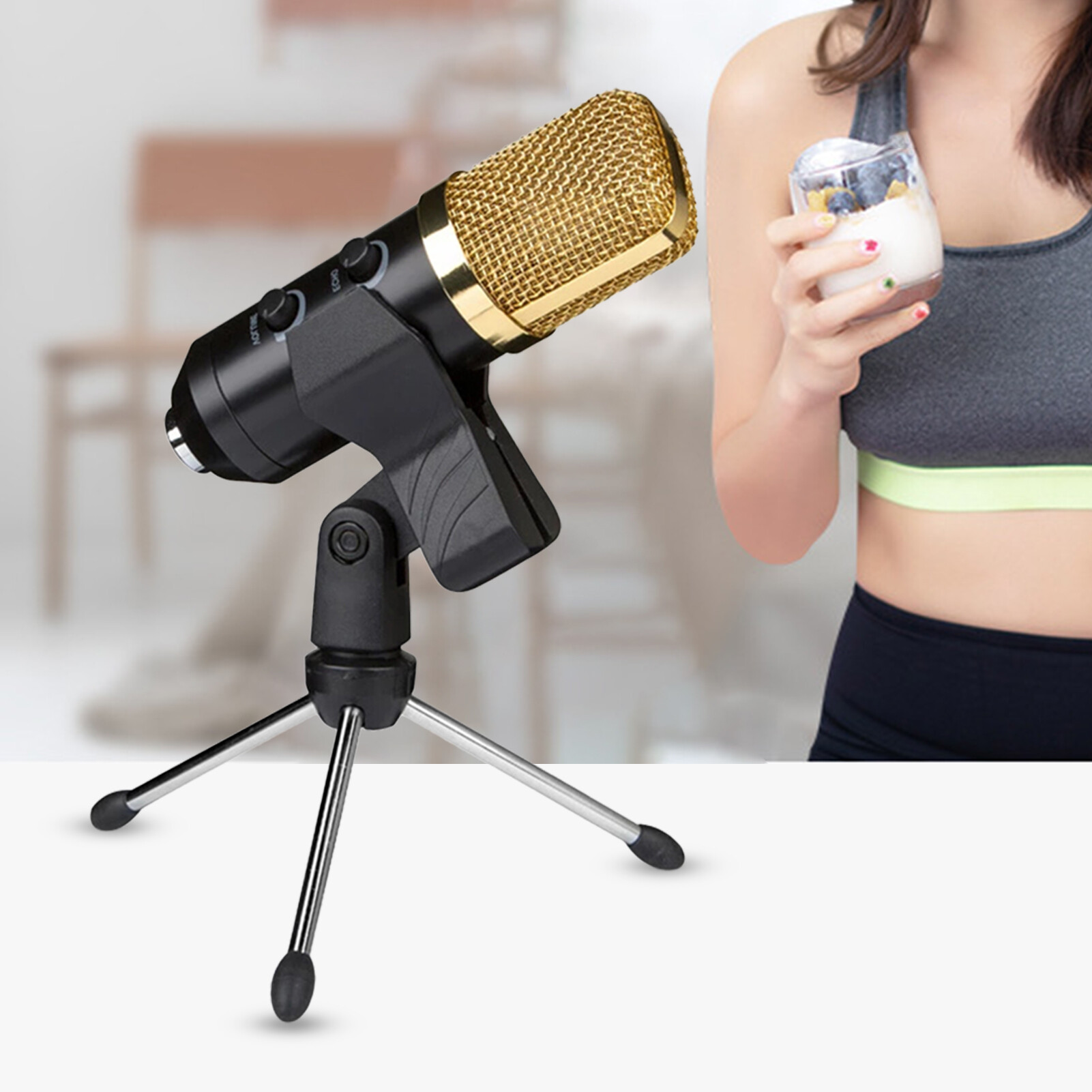 zhanxing Microphone Stand Universal Shockproof Adjustable Desktop Microphone Tripod Clip Holder for Broadcast