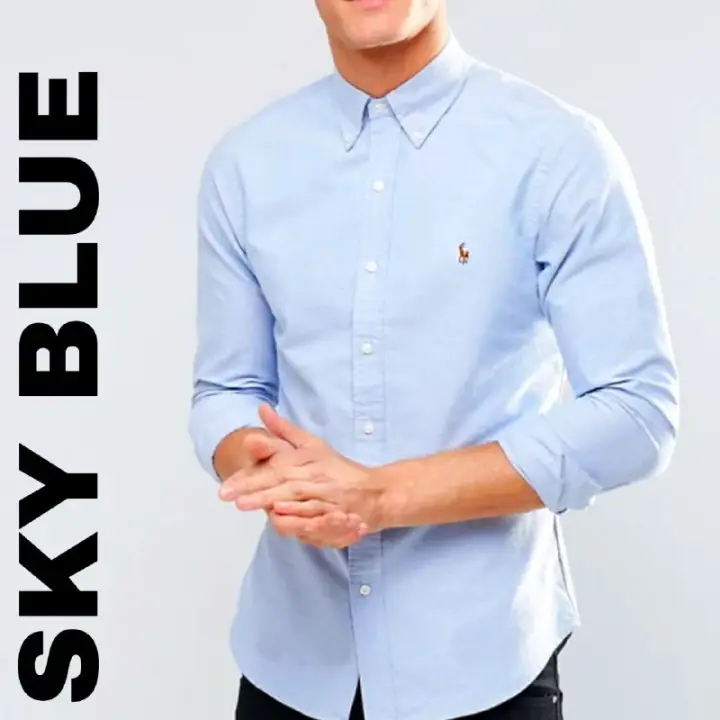 Sky Blue Long Sleeve Formal Men Shirt Lengan Panjang Kemeja Lelaki 100 Cotton Lazada