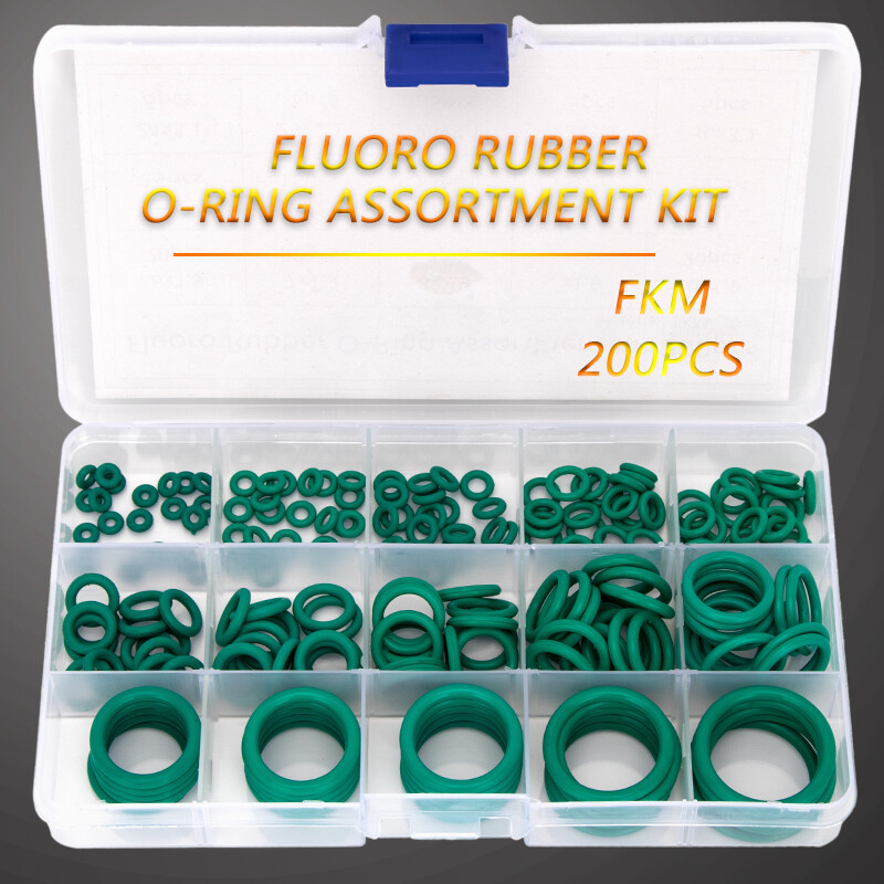 200 cái Bộ dụng cụ Bộ hộp 15 Kích cỡ 1.9-3.1mm Độ dày niêm phong cao su flo orings bền ổ cắm cao su màu xanh lá cây FKM Gasket