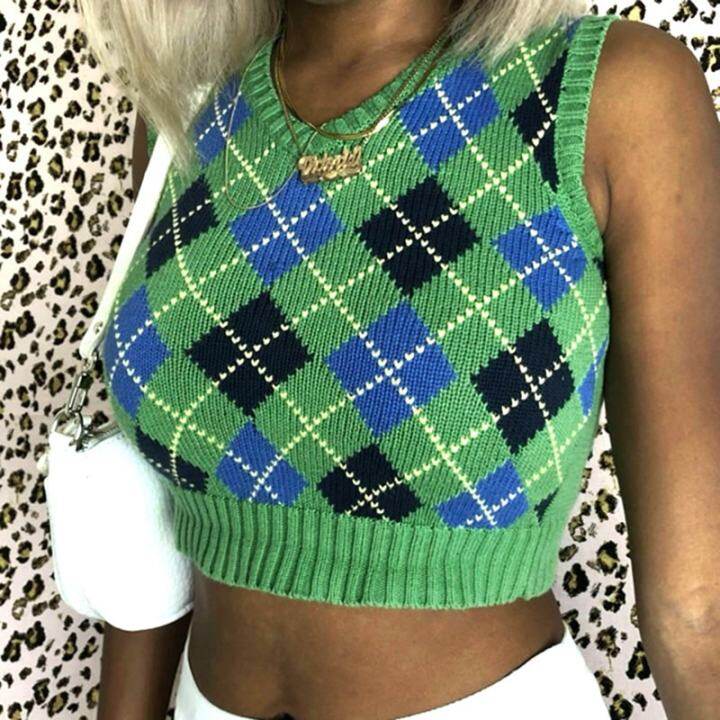 green plaid sweater vest