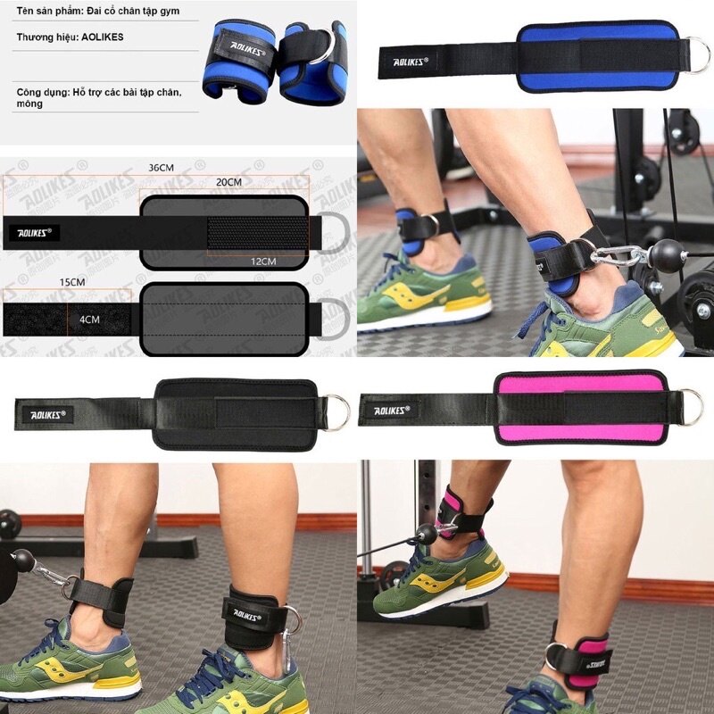 Đai Quấn Cổ Chân Hỗ Trợ Tập Gym, Mông Aolikes Cao Cấp, Móc Tạ Bằng Inox, Khóa Dán Chắc Chắn
