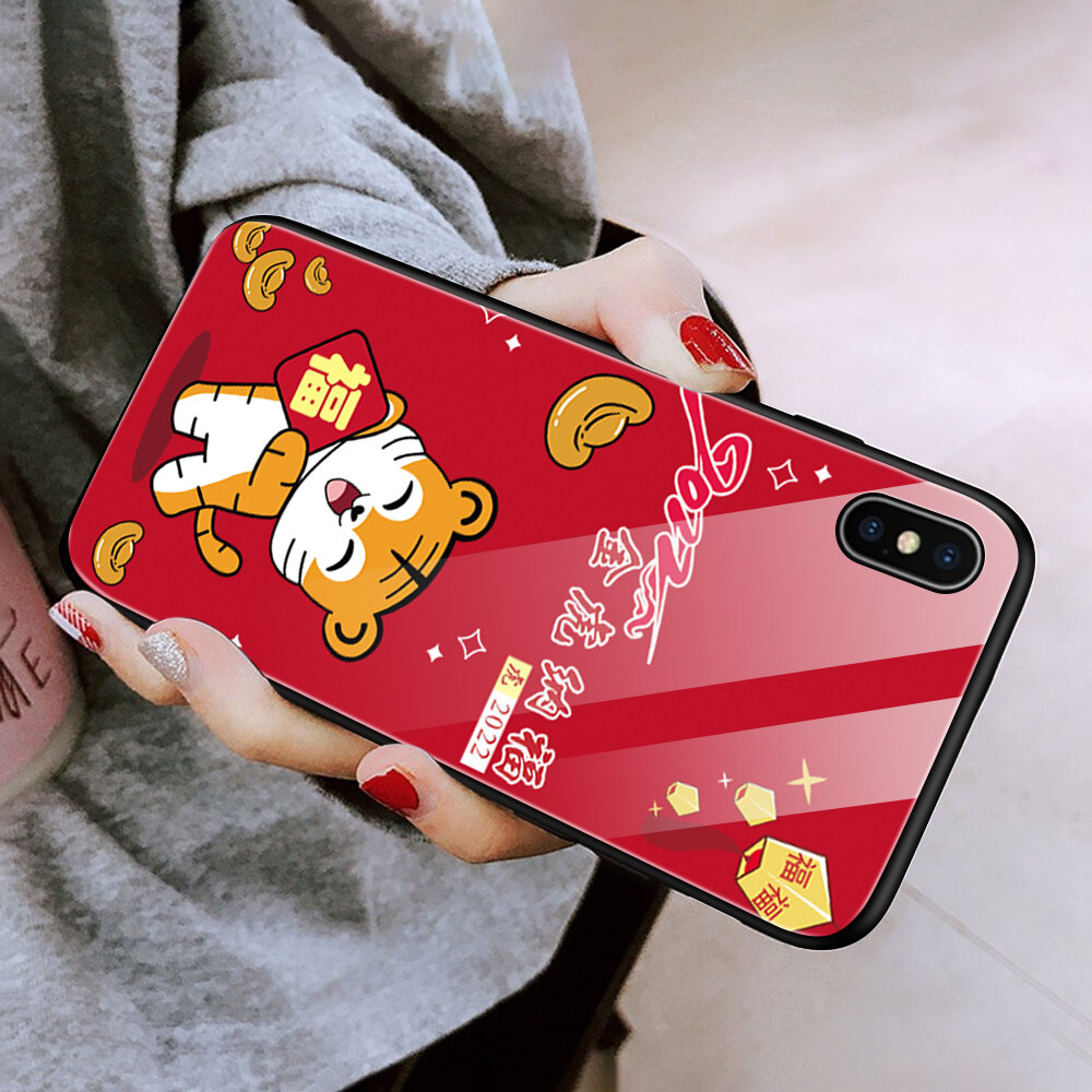 Jinsouwe Ốp Lưng Điện Thoại Cho Tecno Spark 6 / Tecno Spark 6 Air / Tecno Spark S6 Go Ốp Lưng Hoạt Hình Lễ Hội Xuân Năm Mới Cho Nam Nữ Ốp Lưng Chống Sốc Ốp Lưng Kính Cường Lực