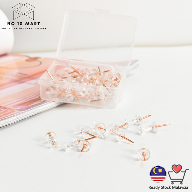 [Ready Stock] 100Pcs Gold / Rose Gold Push Pins Thumbtacks Transparent