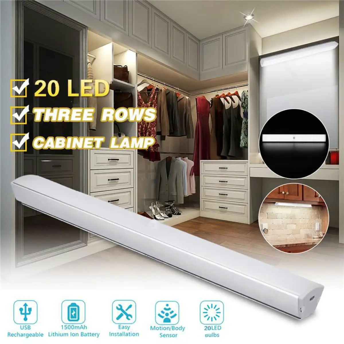 Closet Light Lofter Rechargeable 20 Led Wireless Motion Activated Stick On Cupboard Light Kitchen Cabinet Wardrobe Hallway Light Bar With Adjustable Sensor And Auto On Off Switch Lazada