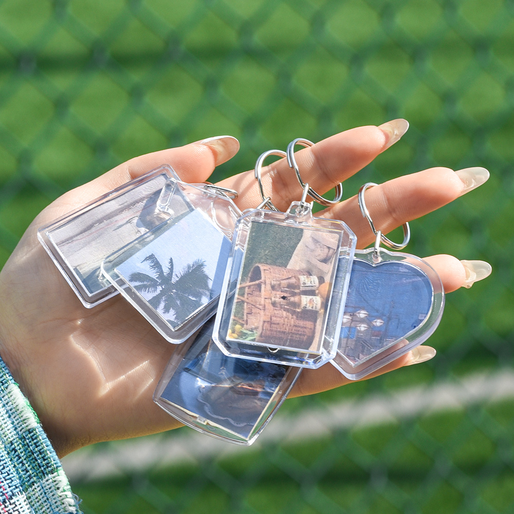 Thời trang Khung ảnh sáng tạo Keychain Acrylic hình chữ nhật chèn hình ảnh khung Keyring Móc treo chìa khóa DIY chia Mặt dây chuyền Nhẫn quà tặng