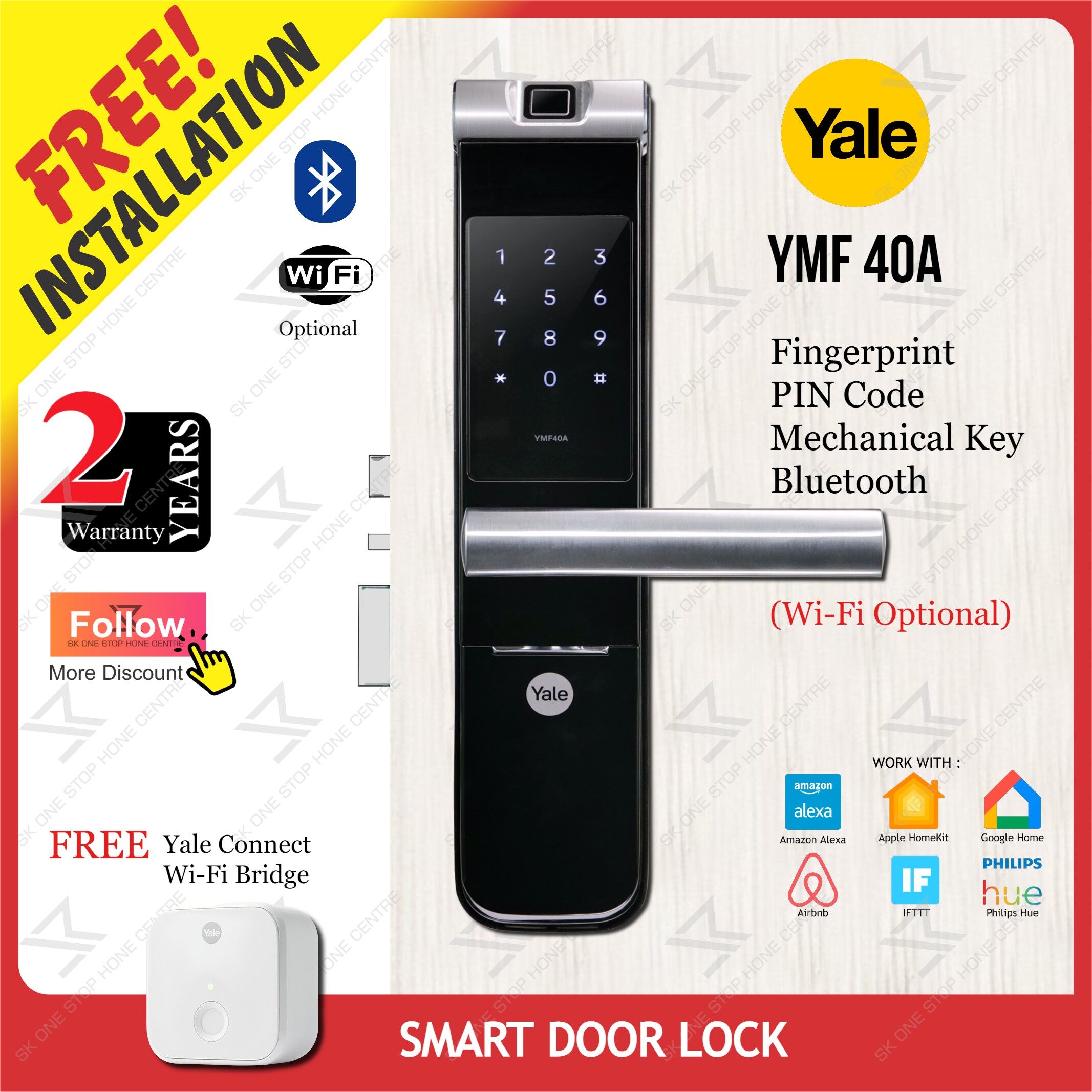 YALE YMF40A Smart Door Lock (FREE Yale Connect WiFi Bridge) YMF 40 A / YMF 40A Lazada