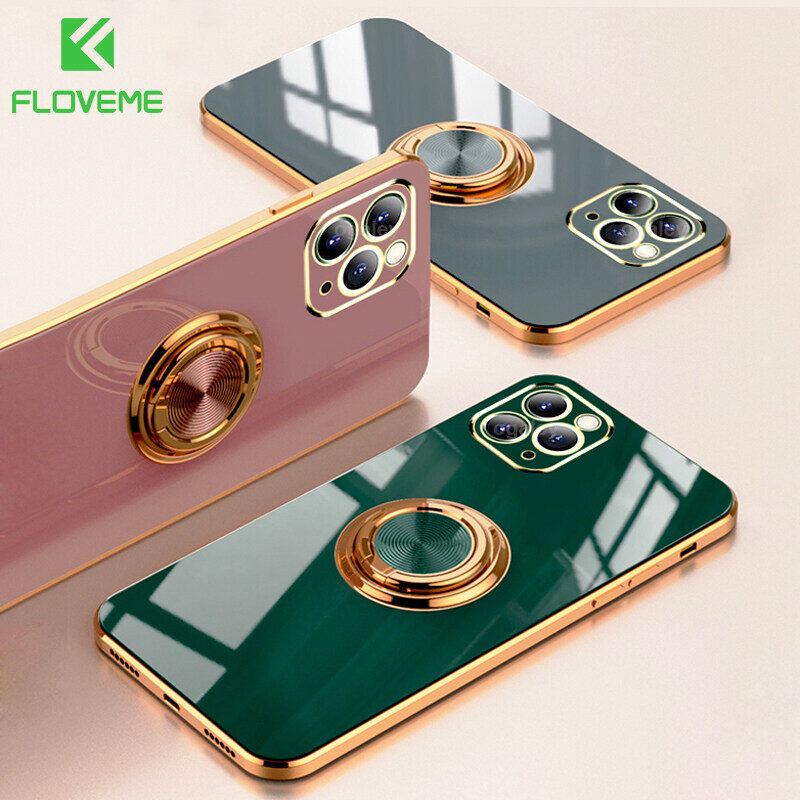 [With Magsafe Bracket] FLOVEME For IPhone 15 Pro Max 14 Plus 13 12 11 XR XS MAX Solid PC TPU Cover With Car Magsafe Holder Stand Phone Case PC Hard Case