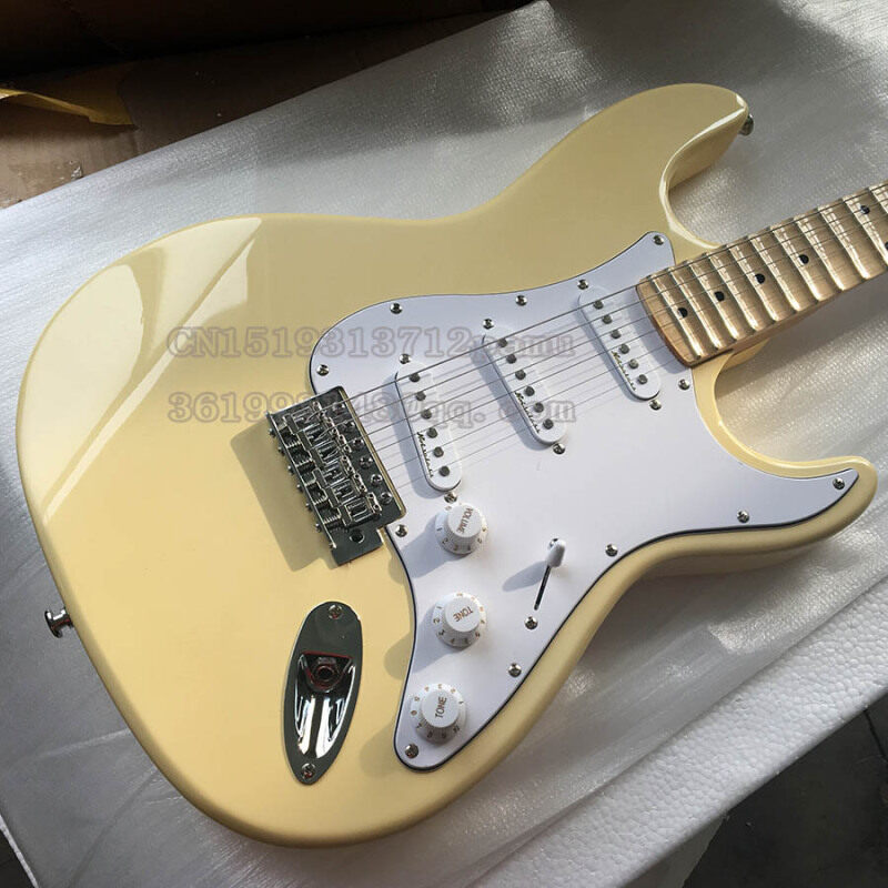 Fender Yngwie Malmsteen Cream Yellow Stratocaster Electric Guitars , Scalloped 21 Frets groove Maple Fingerboard,Canada nut Malaysia