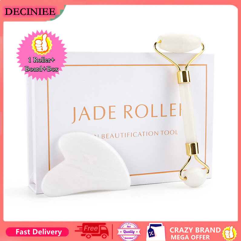 DECINIEE Natural Black / White Jade Roller Face Lifting Tool Massager Jade GuaSh Massage Tool Crystal Stone Jade Facial Massager Set Beauty Skin Care With Box