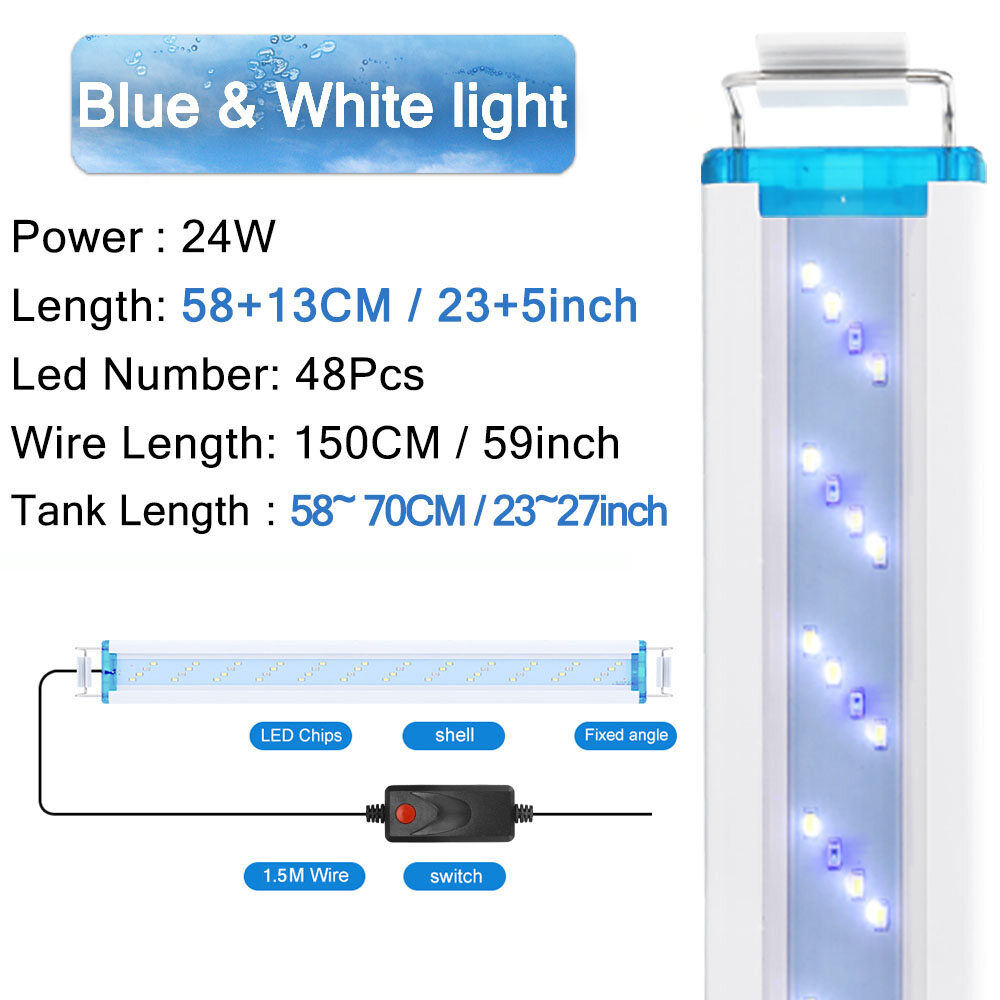 Lovinland Aquarium 18-58CM Super Slim LEDs Aquarium Lighting Aquatic Light Extensible Waterproof Clip on Lamp For FishTank