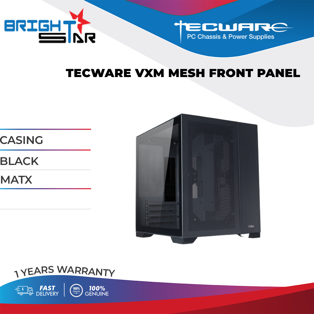 PC CASING TECWARE VXM MESH FRONT PANEL / (BLACK,WHITE) / MATX / 1Y