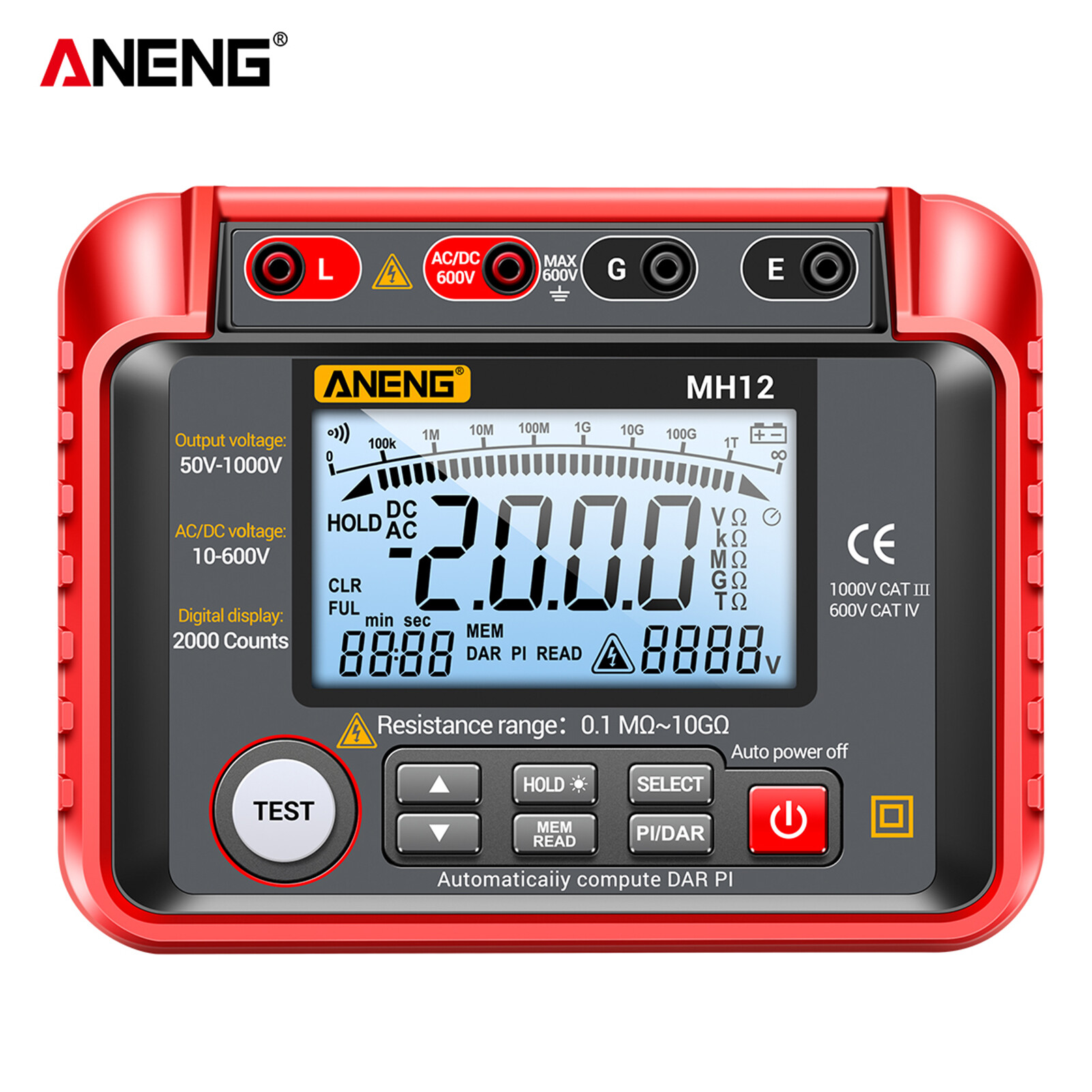 KKmoon ANENG MH12 Insulation Resistance Tester Shaking Table High Precision Megger Digital Insulation Resistance Meter Voltage Meter