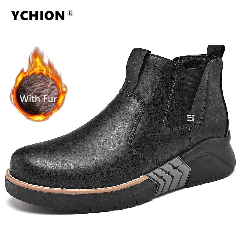 YCHION 2023 New Genuine Leather Men Boots Spring Ankle Boots Fashion Footwear Increase Slip-On Shoes Men Business Casual High Top Men Shoes