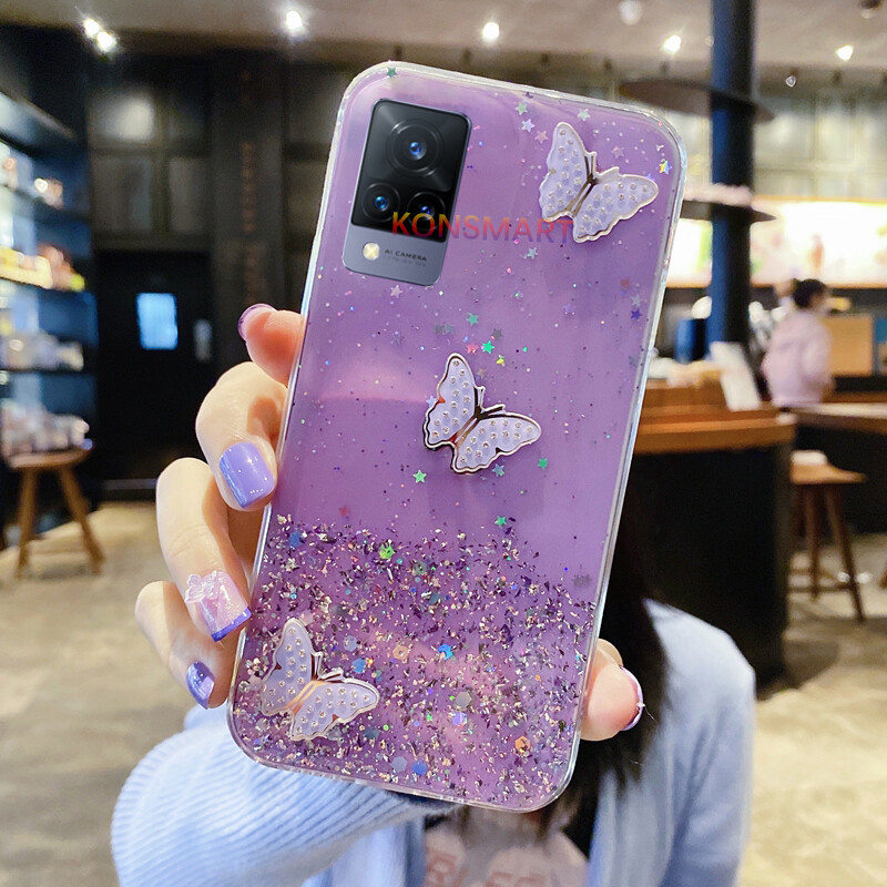 KONSMART Casing VIVO V21 5G / V21 2021 Bling Glitter Star Space With 3D Shinny Butterfly Phone Case For VIVO X60 X50 Pro Y72 Y51 2020 Y50 Y30 Y20 Y19 Y17 Y15 Y12 Y11 V20 Pro V20se Soft TPU Flexible Back Cover