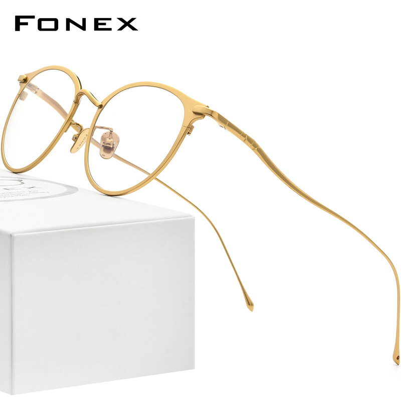 FONEX Pure Titanium Glasses for Women and Men Retro Ultralight Round Eyeglasses 2022 New Vintage Optical Korean Style Silver Aesthetic Teenager Stylish Eyewear 8509