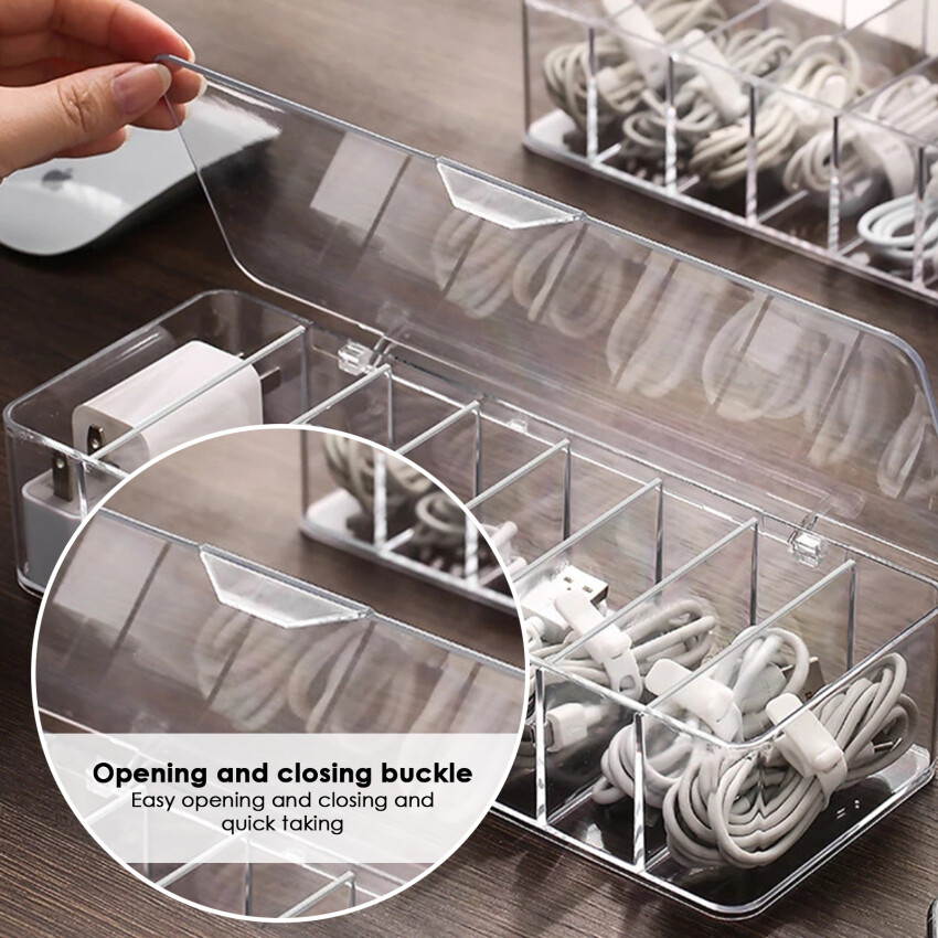 8 Compartments With Lid Dustproof Storage Cable Management Box Finishing Box Desktop Data Cable Storage Box Cosmetic Storage Box Office Supplies Management