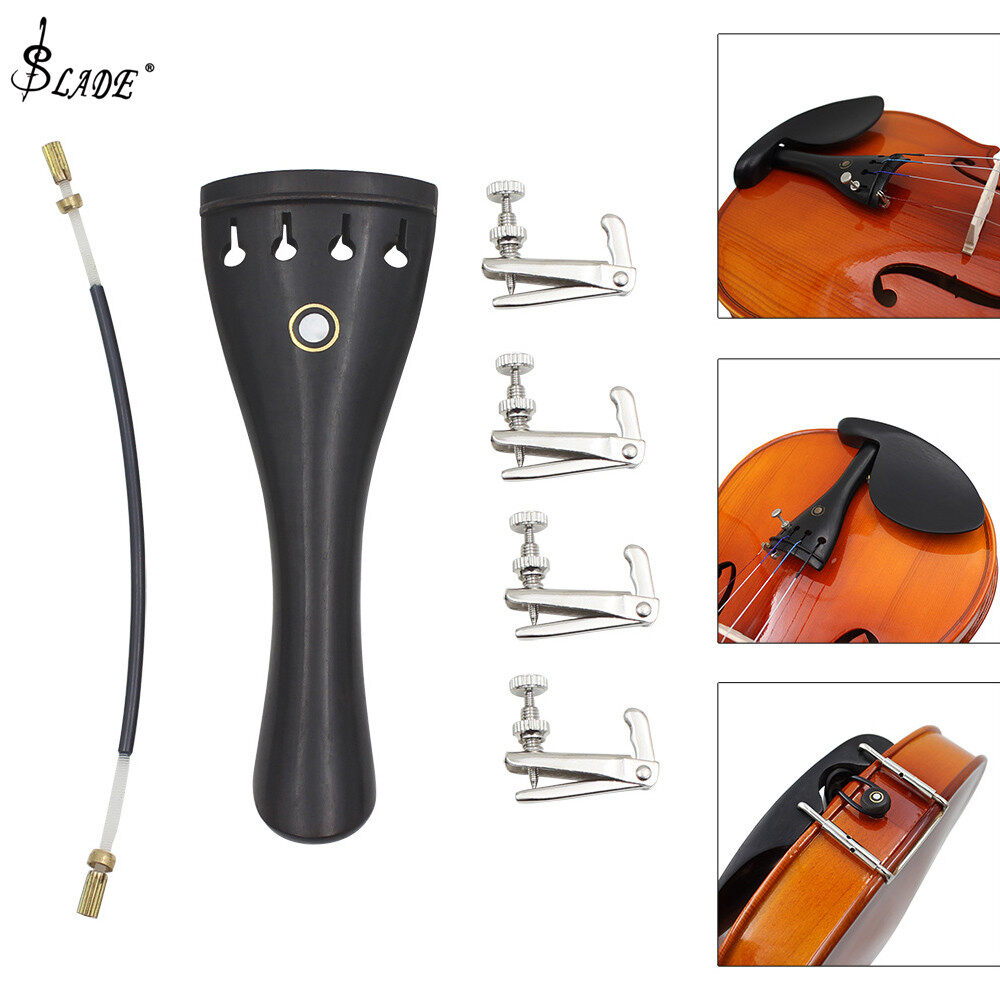 SLADE 3/4 4/4 Violin Parts Set with Ebony Tailpiece + Tail Rope + 4pcs Fine Tuning