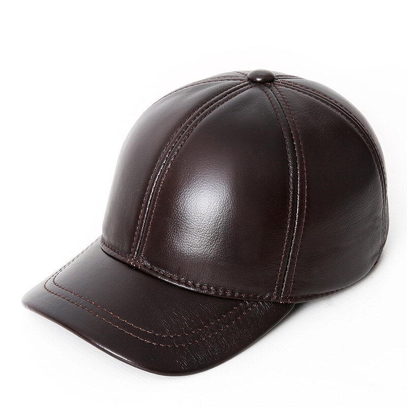 YCAMEL 2023 Adjustable Size Genuine Leather Hat Autumn Winter Men's Fashion Cowhide Baseball Cap Thermal Earmuffs Leisure Caps