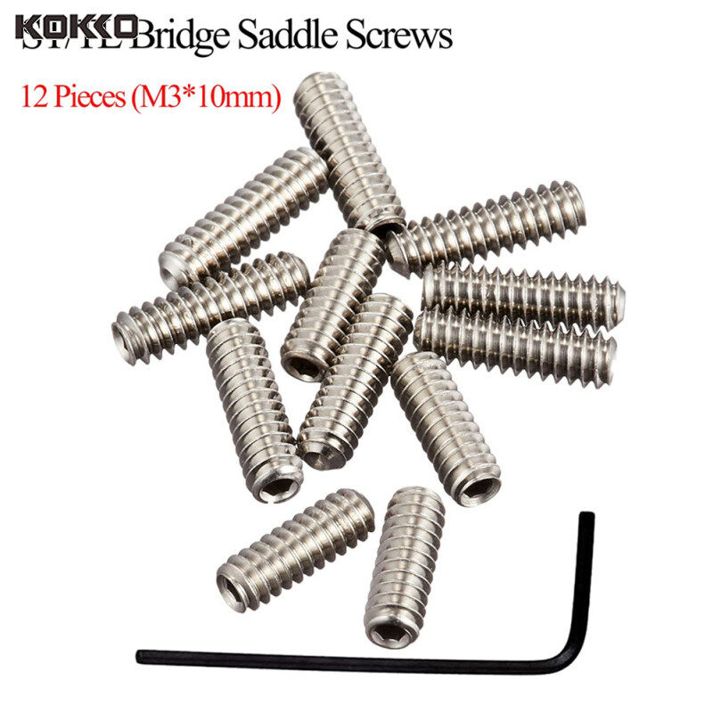 KOKKO Guitar Bridge String Saddle 3mm*10mm Standard ST/TL Electric Guitar Bridge String Screws + Hexagon Wrench color:Silver specification:MX0189D 12 Pcs/set Malaysia