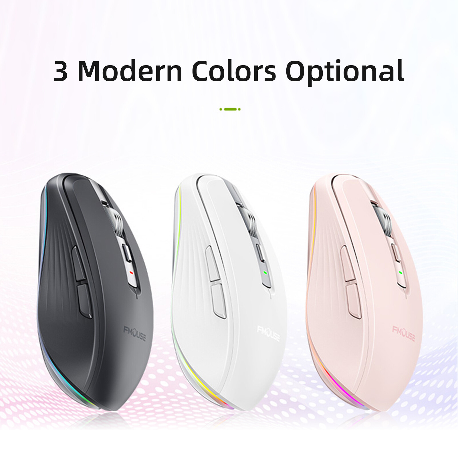 FMOUSE 2.4G+BT5.1 Dual-mode Wireless Mouse Computer Gaming Mice Ergonomic Design 4-gear Adjustable DPI Built-in Rechargeable Battery for Laptop