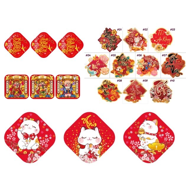 SET 6 Tem decal dán tết nhiều mẫu 8.5x8.5cm
