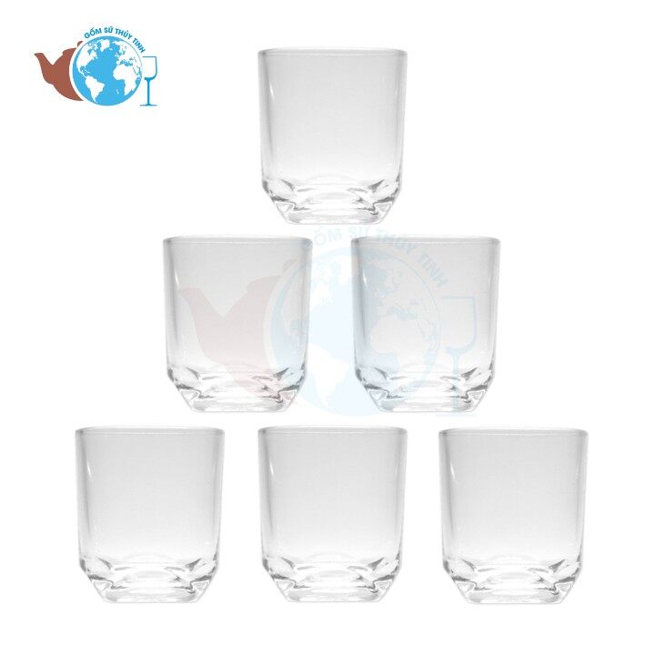 Bộ 6 ly thủy tinh bầu lùn góc 225ml