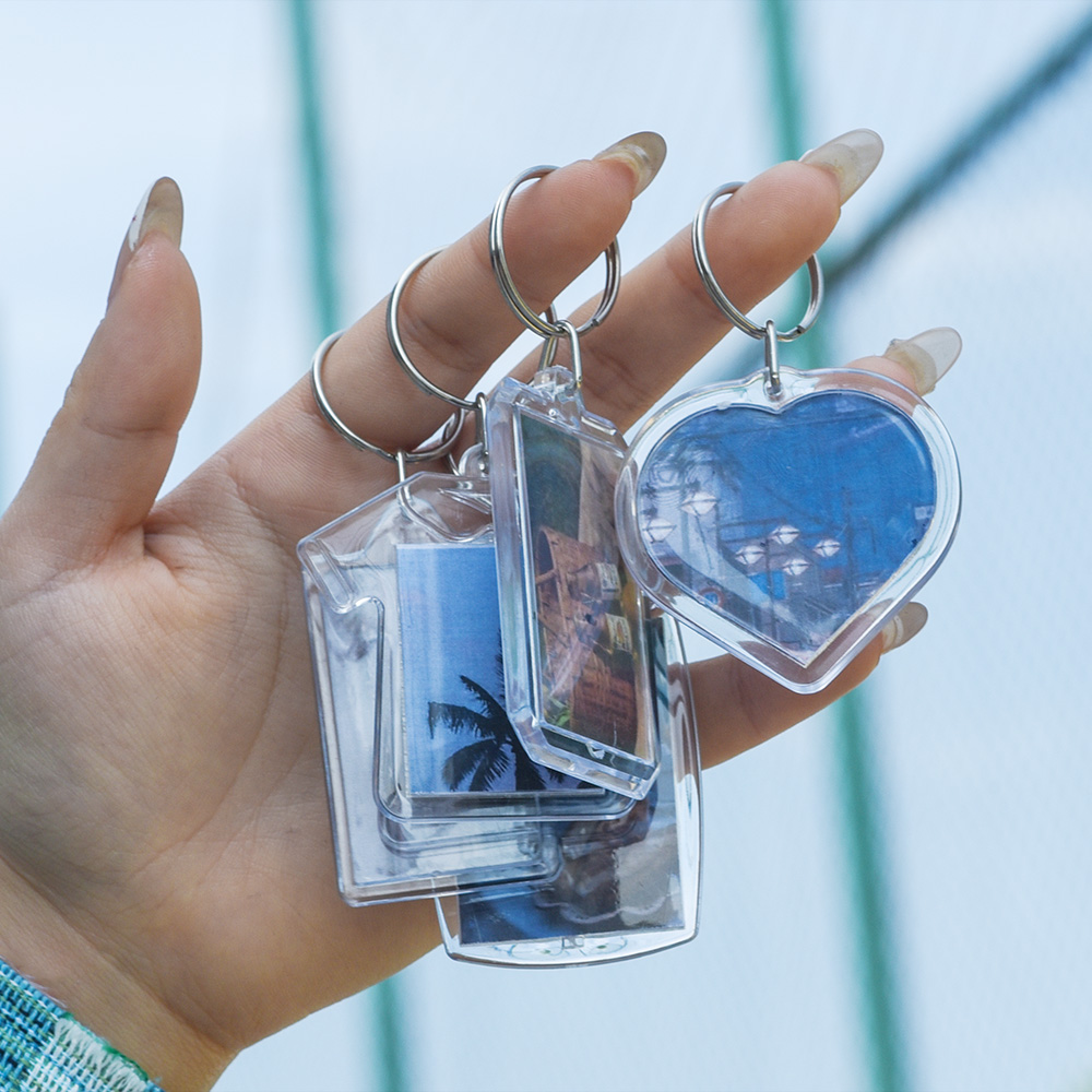 Thời trang Khung ảnh sáng tạo Keychain Acrylic hình chữ nhật chèn hình ảnh khung Keyring Móc treo chìa khóa DIY chia Mặt dây chuyền Nhẫn quà tặng