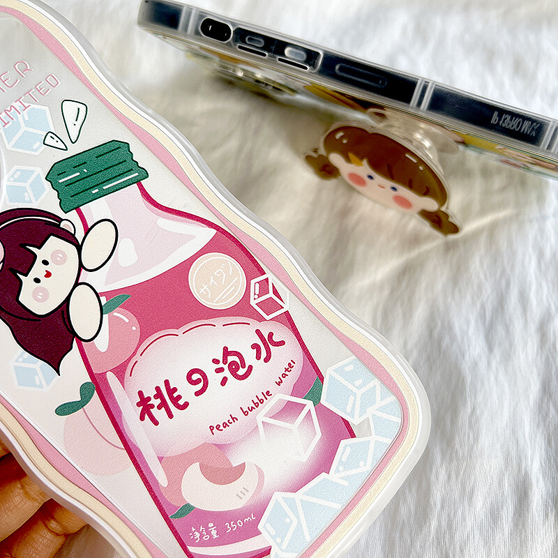 UCUC (Free 8D Holder) Phone Case For iPhone 13 Pro Max 13 mini iPhone 11 Pro Max iPhone 14 Pro Max 14 Plus iPhone 12 Pro Max 12 mini iPhone11pro Casing For Girls Soft Wavy Case Cartoon Girl Shockproof Casing