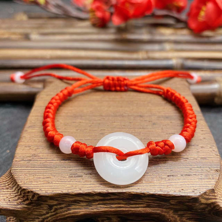 Hand Woven Men's and Women's Imitation Jade Safety Clasp Red Rope Bracelet Adjustable Red Lucky Rope
