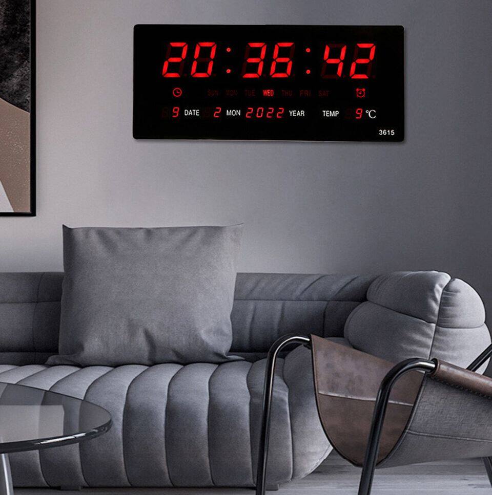 Large Digital Wall Clock Luminous Alarm Clock Hourly Timekeeping Display Temperature Date Calendar Desk Clock Wall Mounted LED Clock Decorative Clock