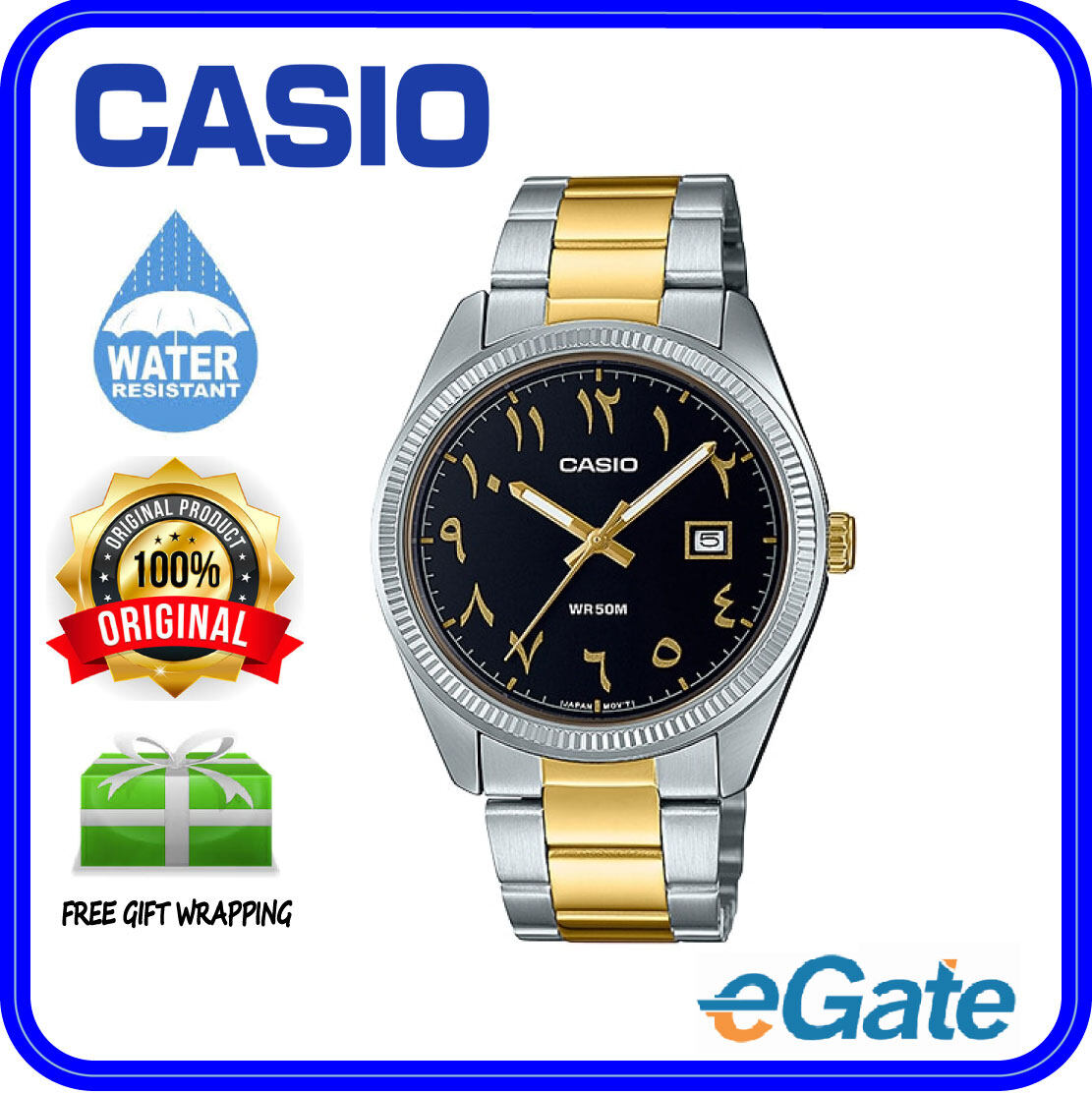 2 YEARS WARRANTY Casio MTP 1302SG 1B3V Men Analog Date Functioning Arabic Number Classic Black Dial Two Tone Silver Gold Stainless Steel Strap Original Casual Watch MTP 1302SG Lazada