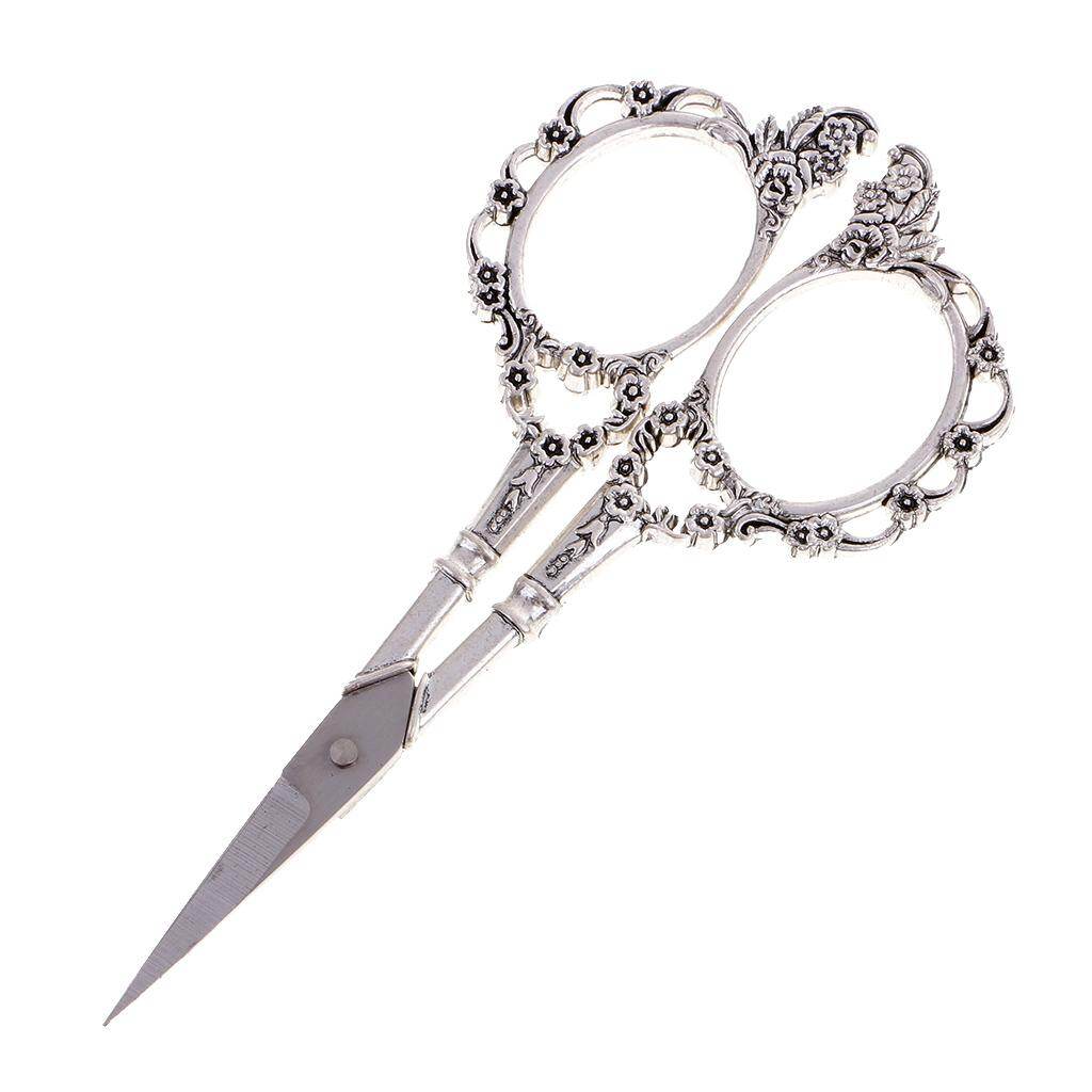Loviver Vintage Style Scissors, Antique Stainless Steel Cross Stitch Sewing Scissors Shears, Engraved with Plum Flower Pattern for Craft, Sewing DIY Tool