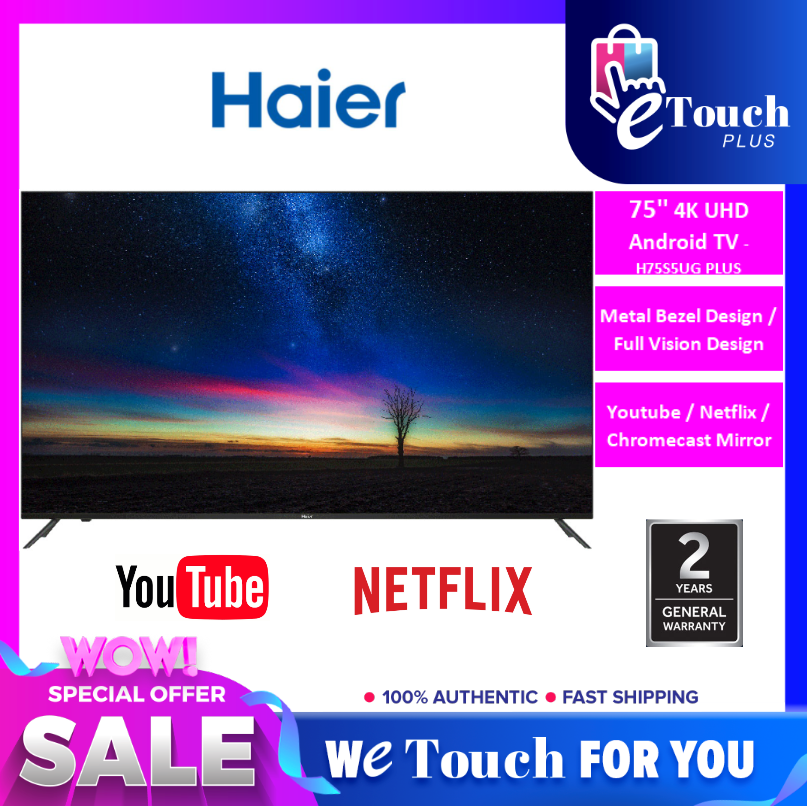HAIER 75'' inch 4K UHD HDR LED TV with Built in Wifi & Bluetooth ...