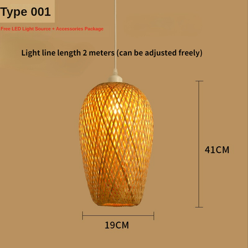 Bamboo Lantern Pendant Lamp, Retro Japanese Style E27 Chandelier